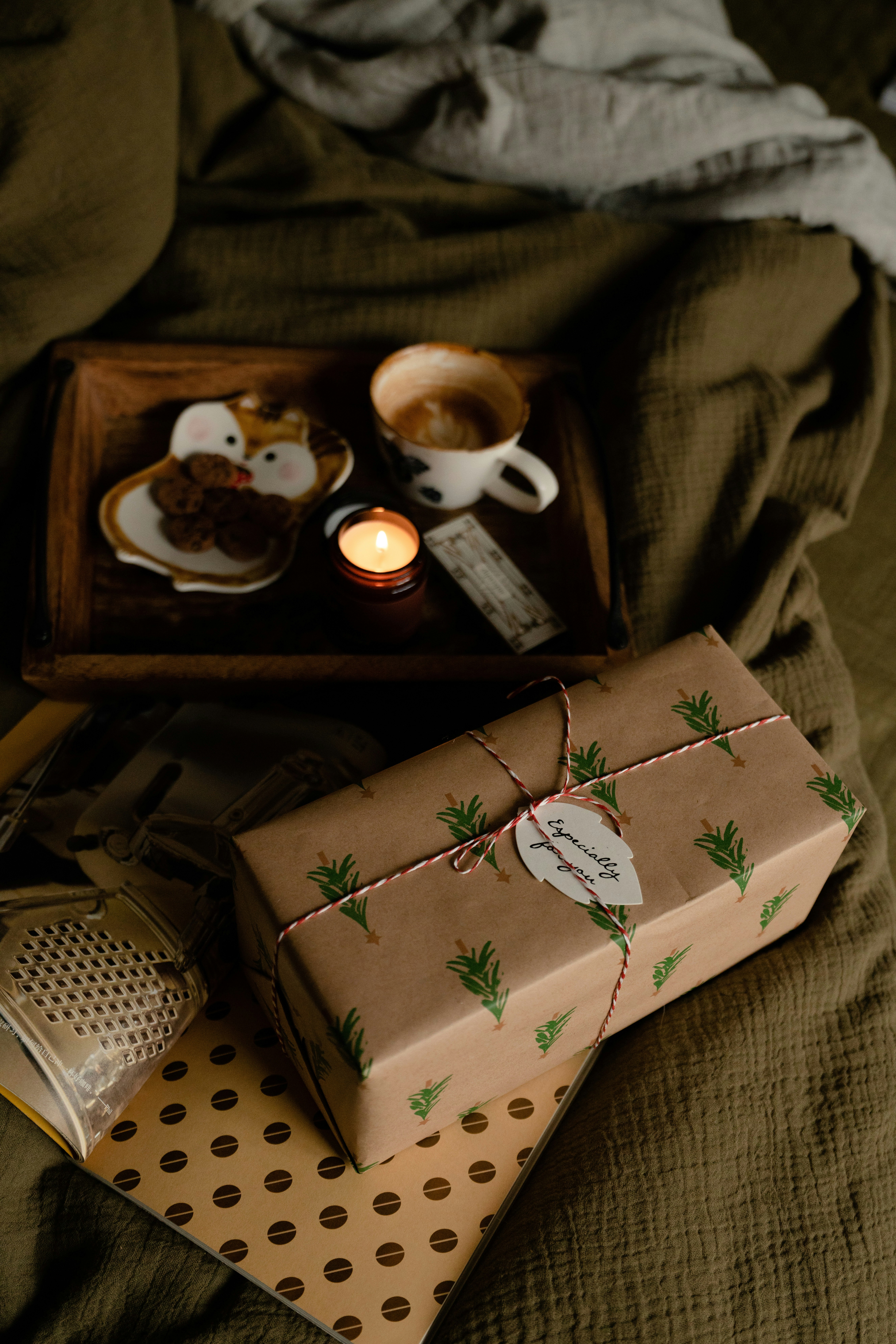 brown and green floral cardboard box